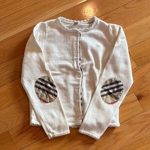 Burberry Kids White Button Down Shirt with Plaid Elbow Patches